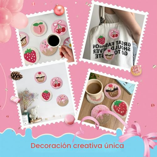 Miniatura 5 de Yuegool Kit De 6 Posavasos Con Aguja Perforadora, Juego De Bordado Fácil Para Principiantes, Niños Y Adultos Con Patrones, Herramientas, Hilos, Aro, Instrucciones Y Soporte Para Posavasos
