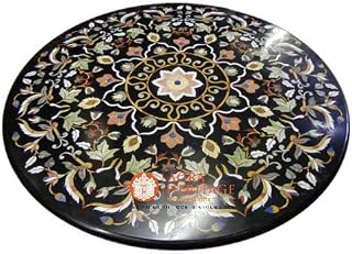38"x38" Black Marble Conference table Top Pietrdaura Floral Inlaid Art Hallway Decor