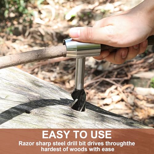 BDHYYM Handbohrer Bushcraft Tools, Handbohrmaschine mit Lederhülle, Manueller Überlebensbohrer für Camping, Bushcraft und Outdoor Backpacking