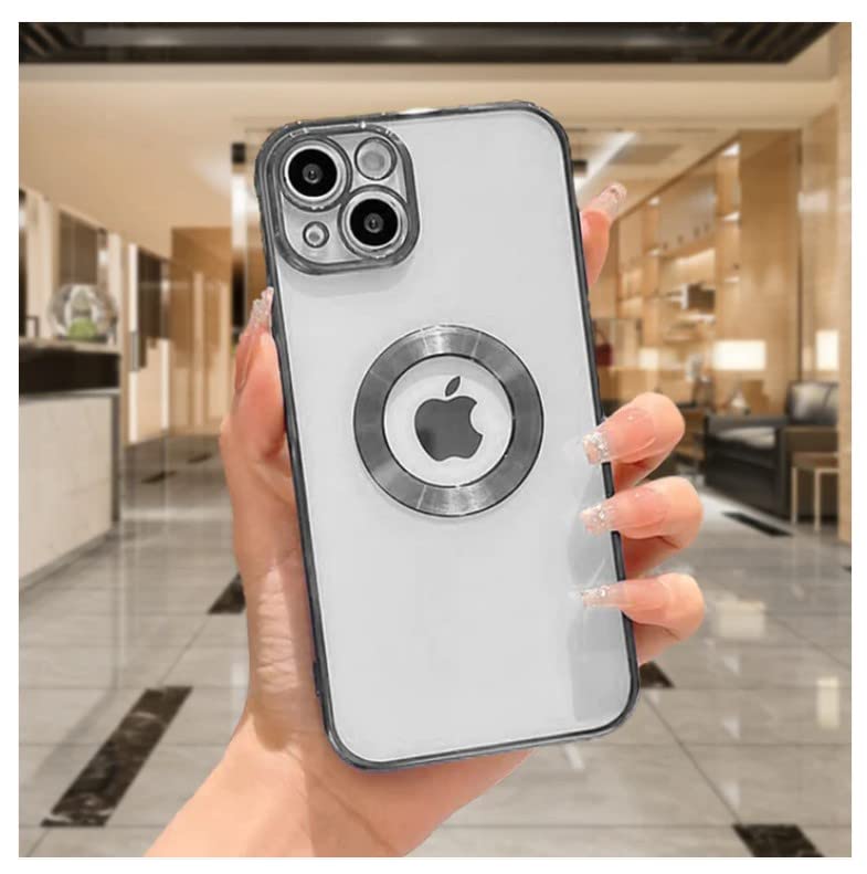 Image of MIDOS Silicone Back Cover Ring Logo Cut For Magsafe Compatible With iPhone 14 Lens Protection Chrome Back Case Cover For-iPhone 14 (2022) 6.1[Silver ]