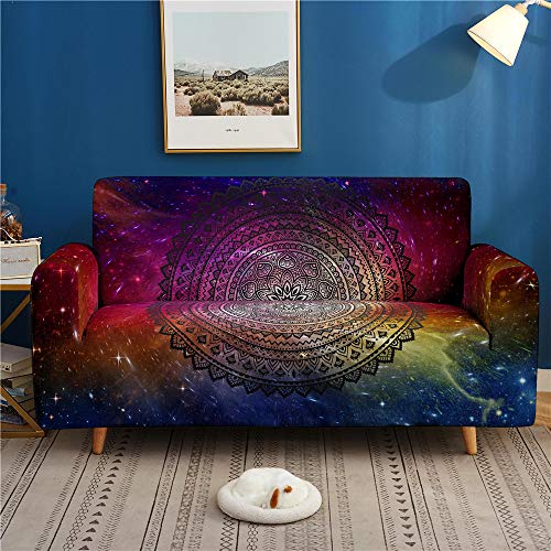Enhome Funda para Sofá de 1 2 3 4 plazas, Universal 3D Mandala Impresa Antideslizante Elástica Extensible Fabric Protector Cubierta Cubre de Sofá Fundas (Cielo Estrellado,2 Plazas)