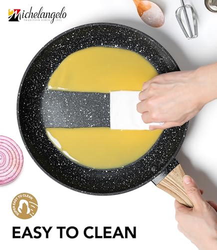 Image of Michelangelo 30CM Frying Pan Non Stick, Frying Pan with Bakelite Handle, Frying Pan Induction Base with Stone-Derived Coating, Frying Pan with Lid, Black