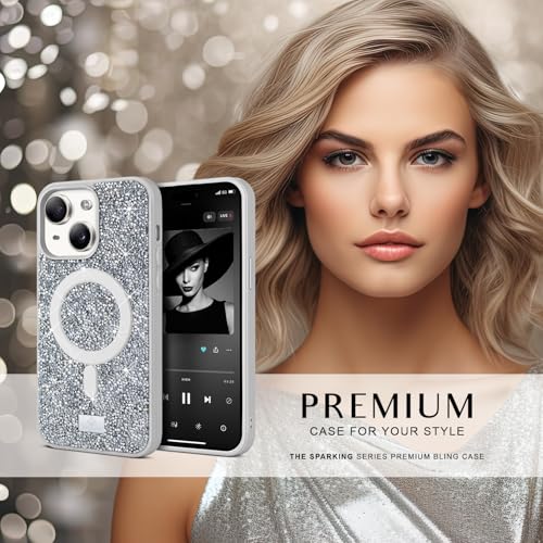 Coque iPhone 15 paillette compatible MagSafe étui diamant argent - 2