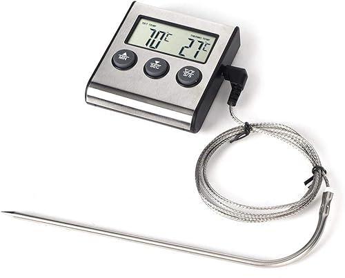 Termómetro digital de carne para cocinar y asar, termómetro de alimentos con pantalla LCD y temporizador, sonda de temperatura de acero inoxidable,