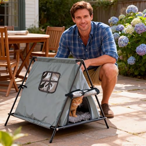 Panier chaud surélevé pour chat d extérieur avec niche étanche d hiver