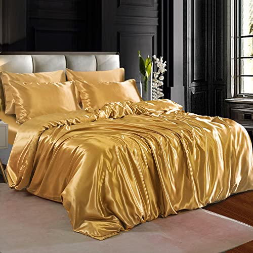 ZIMEL HOMES 6 piece-Satin Duvet Set Soft bedding shiny silky sets cover, Fitted sheet set, 4 pillow cases