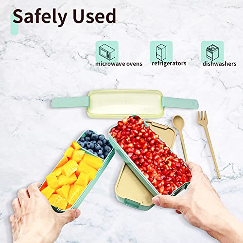 Jeffbaubl Bento Box Japanese Lunch Box Kit (16 Pcs) 3-In-1 Compartment, Leak-Proof Bento Lunch Box With Utensils, Bento Boxes For Adult (Green) #TOP4