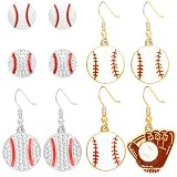 NEWITIN 5 pares de aretes de béisbol para mujer, aretes colgantes de bola deportiva, circonita cúbica, aretes de béisbol, joyería deportiva, accesorios de regalo para hombres y mujeres, Medio, Metal