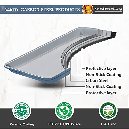 Nonstick Cookie Sheet Baking Pan 2 Pcs, Professional Kitchen Bicolor Baking Pans Set Home Chef Cooking Baking Set, 1.0Mm Thick / Dishwasher Safe / Heavy Duty / Rust Free / Easy Clean #TOP2