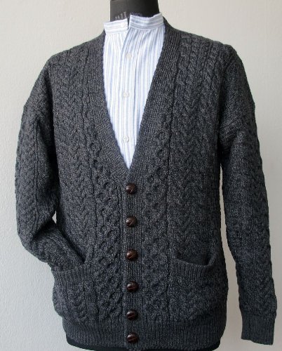 Men's Merino Wool Irish V-Neck Knit Cardigan (X-Large, Charcoal)2