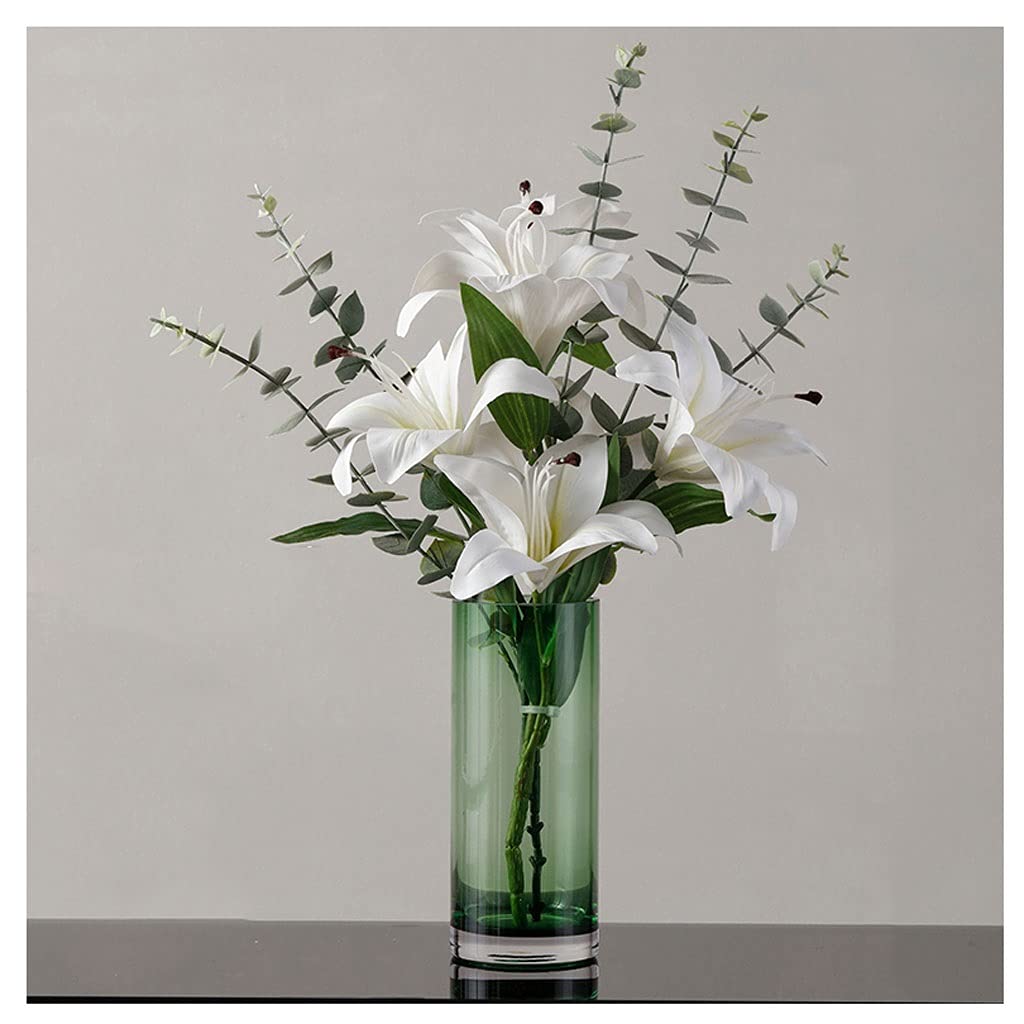 Fleurs artificielles en soie avec vase blanc-vert pour décoration moderne