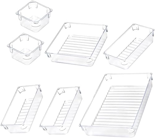 Caja organizadora de maquillaje de escritorio de 7 piezas para cajones poco profundos de almacenamiento de cosméticos caja de almacenamiento de