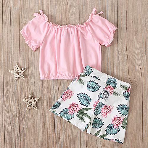 Toddler Baby Girl Ruffle Floral Polka Dot T-Shirt Tops+Shorts Pants with Bowknot Belt 2Pcs Summer Outfits Clothes (Pink,12-18 Months)