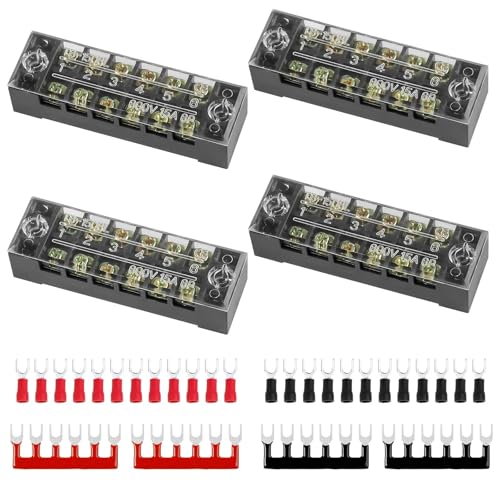 Tira de barrera eléctrica de 15A para cableado limpio y seguro con conectores, 4 unidades