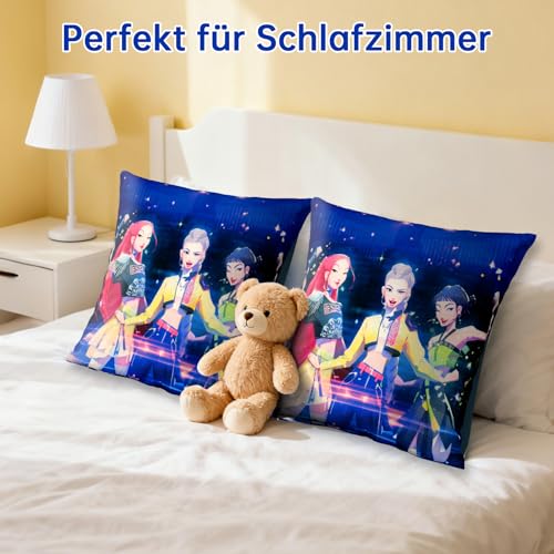 COQOYO Kissenbezug, Demon-Hunters Zierkissenbezüge, Huntrix Kissenhülle, Weich Kopfkissenbezug mit doppelseitigem Muster und verdecktem Reißverschluss für Bett Sofa Stuhl & Mädchenzimmerdeko, 45x45cm