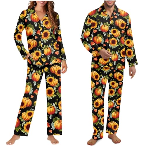 Couples Pajamas Matching Sets Button Down Sleepwear V Neck Loungewear Plus Size Pjs Sets for Women Men