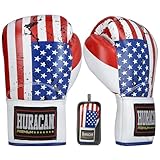 Synthetic Leather Boxing Gloves – Special Edition USA Flag Design – Lace Up Training & Sparring Gloves – Muay Thai, Kickboxing & MMA – 14 oz / 16 oz – Huracan Premium (US Flag, 14 oz)