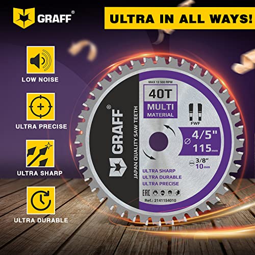 Graff 4-1/2-Inch Circular Saw Blade With 3/8-Inch Arbor - 40-Teeth Grinder Saw Blade For Aluminium, Metal, Wood, Plywood, Drywall, Plastic - Wood Cutting Blade For Angle Grinder #TOP5