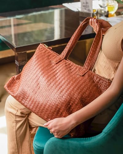 Image of Jild Hobo Style Woven Bag for Women - Soft Handmade Genuine Leather Work Tote Bag - Cross Body Womens Purse