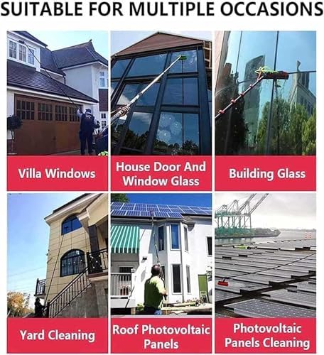 Telescopic Window Cleaning Pole with Water-Fed Brush, Squeegee & Soap Dispenser - Ideal for Solar Panel Cleaning & High Reach Window Washing