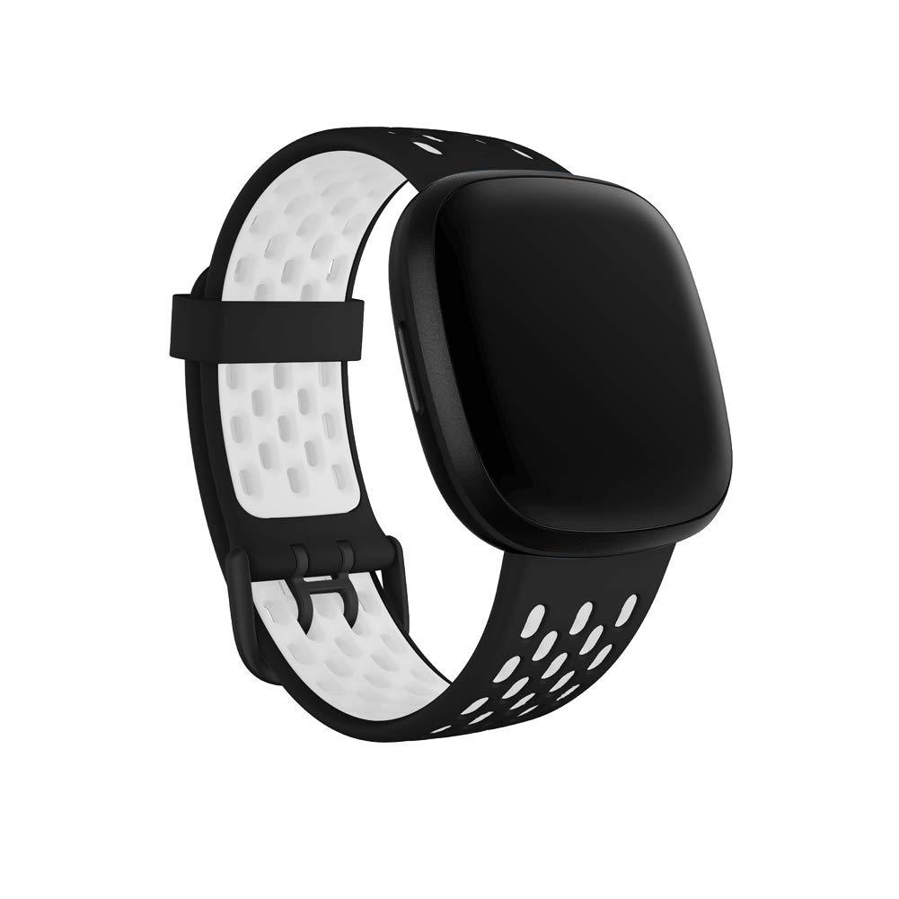 Seleek Replacement Bands Compatible with Fitbit Versa 3 / Versa 4 / Sense/Sense 2, Silicone Adjustable Classic Accessory Fitness Bands for Women Men, Small and Large, black/white, Small, Minimalist