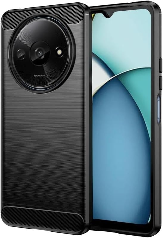 Image of NPRC Hybrid Ultra Slim Protective Case TPU Non-Slip Carbon Fiber Texture Shockproof Case Cover for Poco C61 - Black
