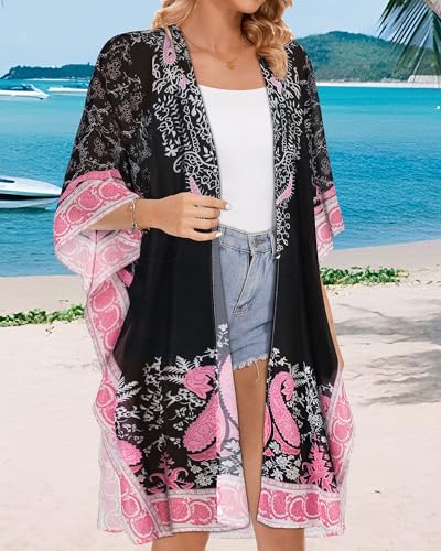 Image of Women's Kimono Beach Cover up for Summer Bathing Suits Cardigans Casual Loose Swimwear 2026