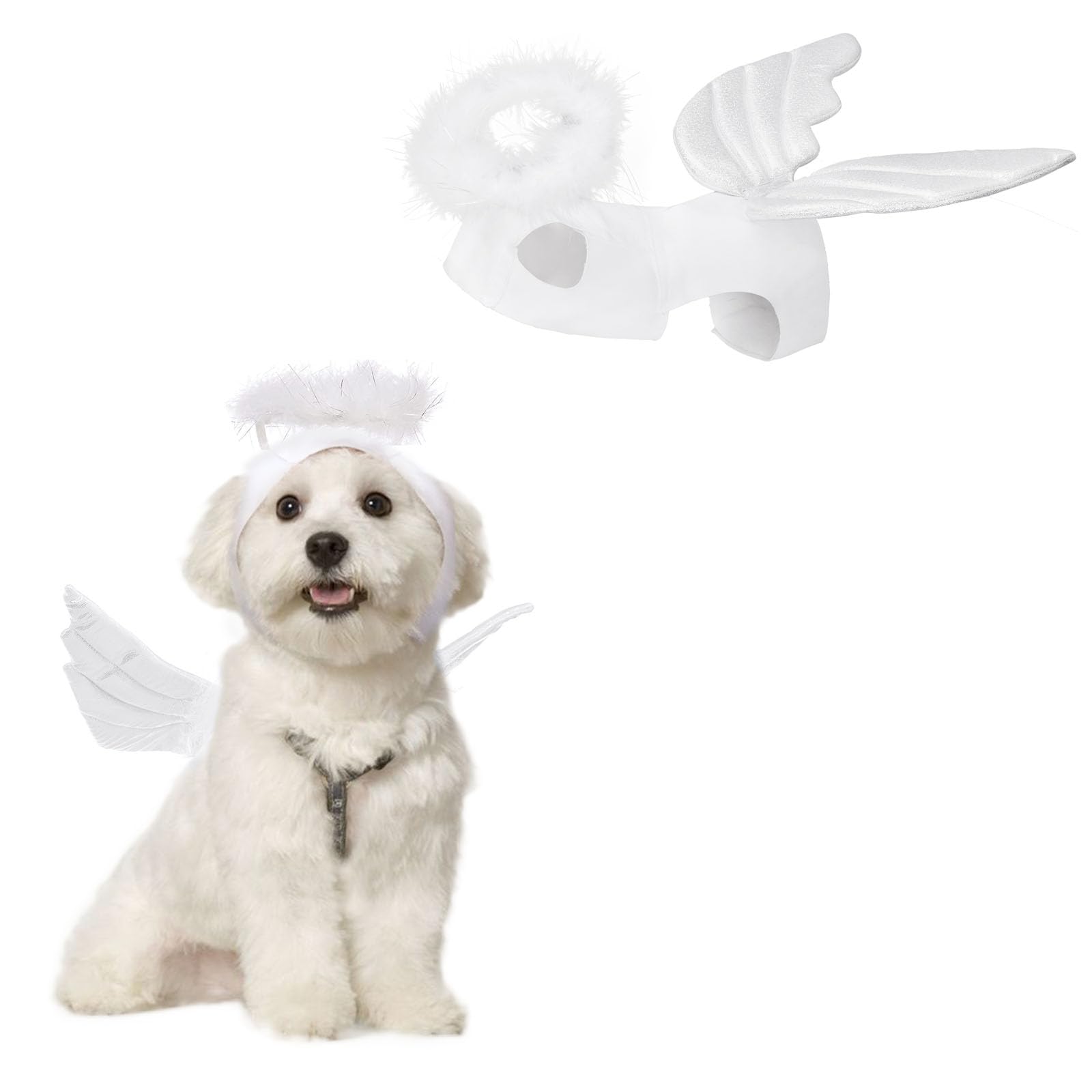 MeiAOBest Halloween Pet Costume,Festival Party Dog Angel Costume with Wing Halo,Dog Cosplay Outfit for Cat Small Medium Dogs_S