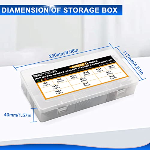 Daptemn 245Pcs Bonded Seal Washer Nbr Metric Metal Oil Drain Plug Gasket Assortment Kit Self-Centred Sealing Rubber Gasket Combination Fit 12 Size M6 M8 M10 M12 M14 M16 M18 M20 M22 M24 M27 M30 #TOP7