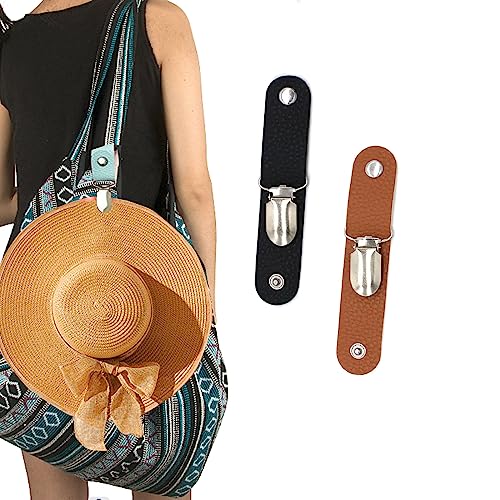 Hat Clip Holder for Travel, 3 Pcs Hat Clip on Bag for Backpack/Purse/Luggage/Sunhat, Travel Gifts for Women Girls (Black&Brown)