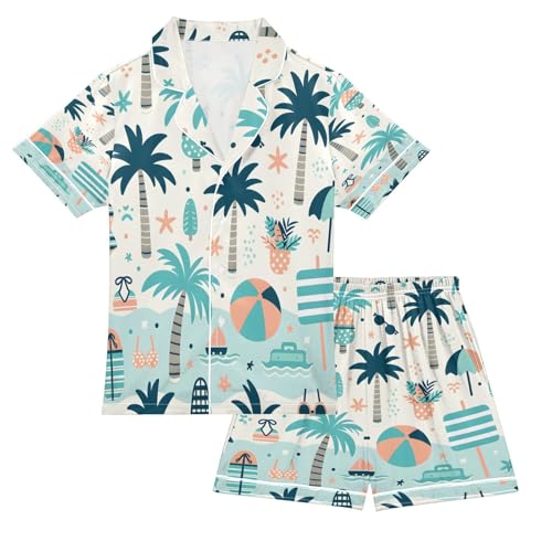 senya Pajama Sets Silky Button Down Nightwear Sleepwear Size 5-14 Years Coconut Tree