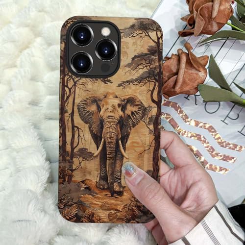 Coque iPhone 15 Pro Max DAIZAG en TPU souple motif éléphants et bois de 6,7 pouces