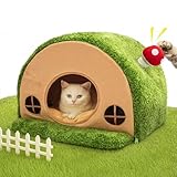 Mellownido Cat Bed for Indoor Cats - Cute Cat Bed Cave, Tree Hole Cat House Tent for Kittens and Small Pets with Removable Washable Cushion & Anti-Slip Bottom, Foldable Kitten Bed Hideaway, Green