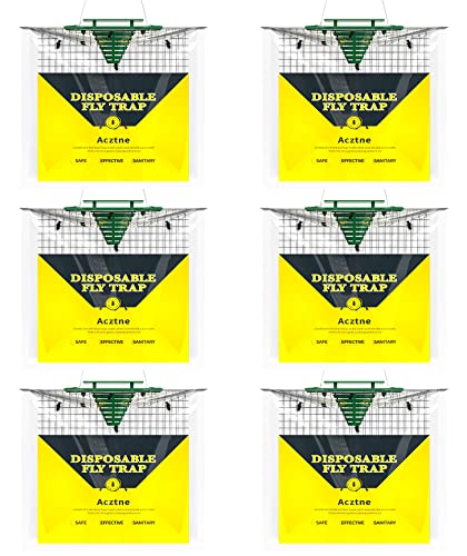 6 Pack Disposable Fly Traps Outdoor Hanging, Fly Catcher Bag Ranch Fly Traps with Fly Bait, Outdoor Fly Traps Disposable Fly Bag Hanging Fly Traps for Indoors Outdoor