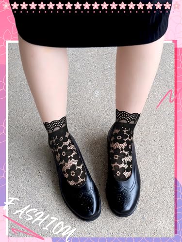 Image of 10 Pairs Womens Lace Ankle Socks Non Slip Low Cut and No Show Lace Socks Sets for Loafers Flats