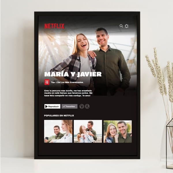 Transparent Gift Póster Diseño Netflix con Nombres y Texto Personalizado. Cuadro y Decoración Personalizada para el Hogar. Regalo Personalizado para bodas, aniversarios, parejas y familias.
