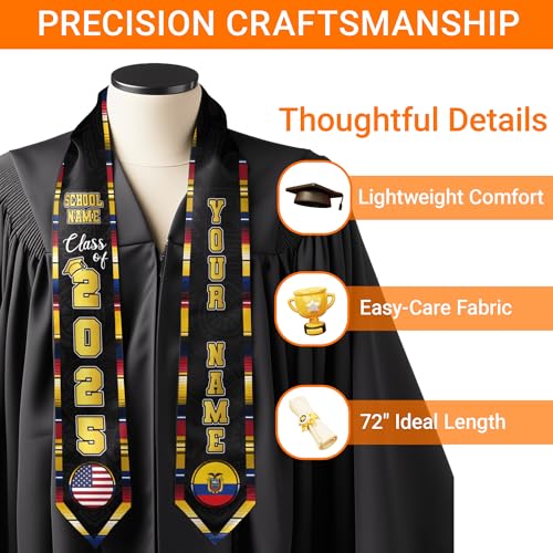 Custom Graduation Stole, Class of 2025 Personalized Graduation Sash, 72" Long Graduate Honor Stoles4