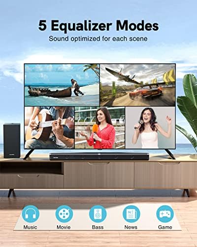 ULTIMEA 2.1 Soundbar with Subwoofer, Sound Bar for TV, Home Cinema Surround Sound System, Bluetooth TV Speaker with 5 EQ Mode, Deep Bass, LED OFF, Optical/AUX/USB Connection