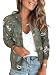 ECOWISH Damen Casual Jacke Blumenmuster Langarm Bomberjacke Reißverschluss Stehkragen Outwear Kurz Coat Herbst Frühling Armee Grün M
