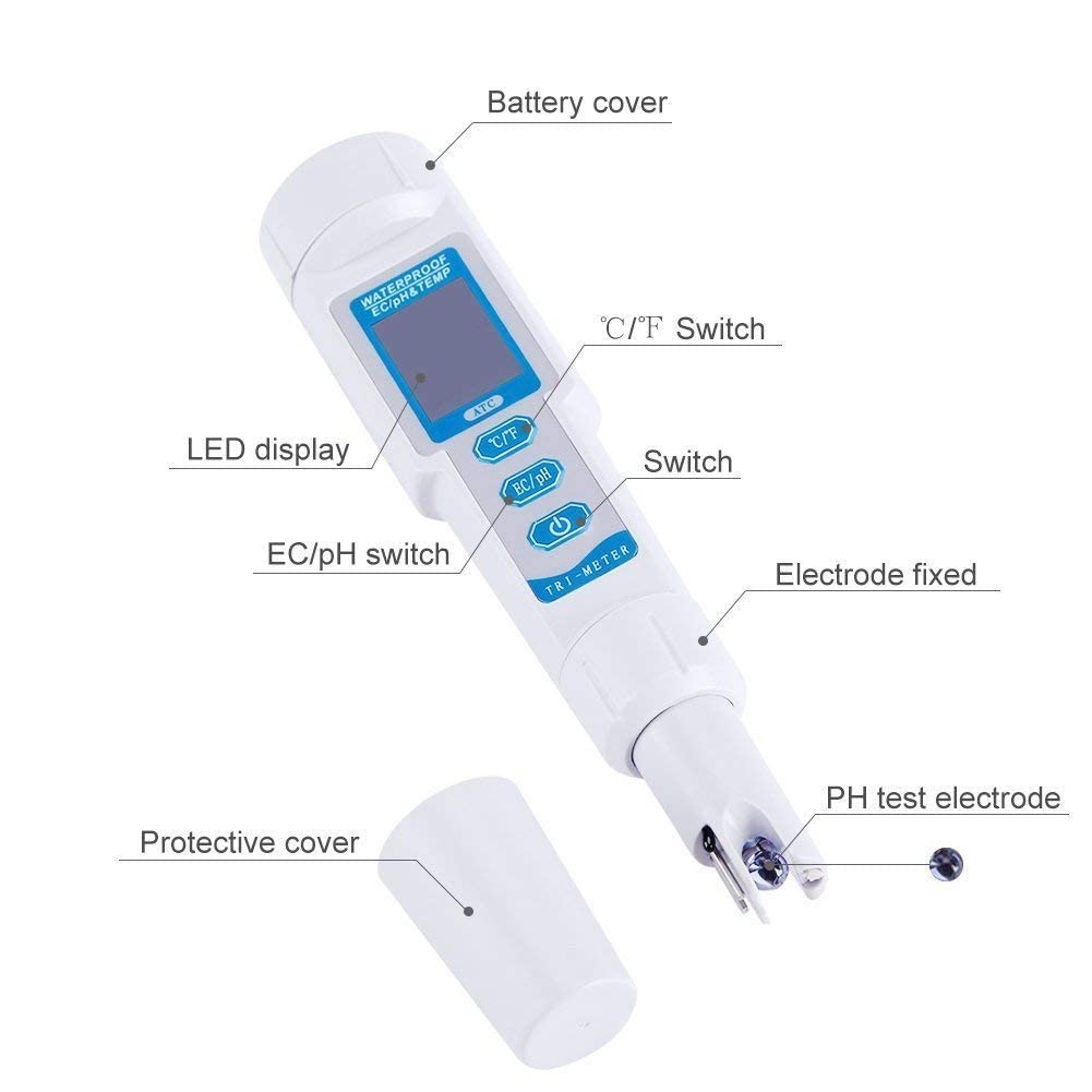 PH-metro Digitale PH LCD Precisione Misuratore di Qualita dell'acqua 3 in 1 PH/EC/TEMP Tester Portatile Pen Stick Monitor