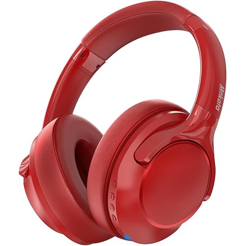 Bluetooth 5.3 Headphones Over Ear 68H Playtime 6 EQ Wireless Headset with Microphone HiFi Stereo Foldable Lightweight Deep Bass for Travel Home Office Cellphone Red
