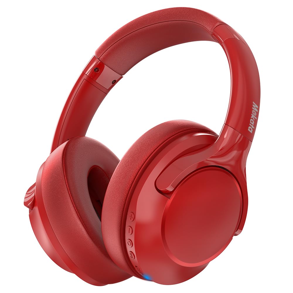 Mokata Bluetooth 5.3 Headphones Over Ear 68H Playtime 6 EQ Wireless Headset with Microphone HiFi Stereo Foldable Lightweight Deep Bass for Travel Home Office Cellphone Red