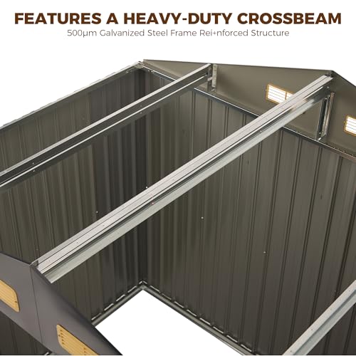 Image of IRONCK 7.7x5.7 FT Storage Shed, Outdoor Metal Tool Shed with Breathable Vents and Lockable Doors, All-Weather Tool Storage for Patio, Outside, Poolside, Brown