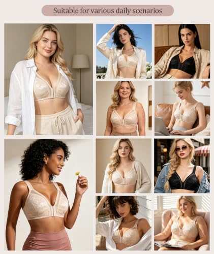 UPGAMR Front Closure Bras for Women Back Support Posture Bra(Beige,38D) - image 5