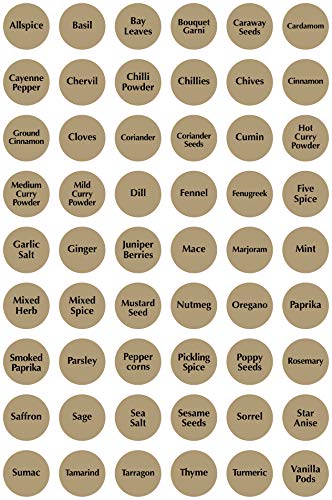 Pack of 54 x Spice/Herb Storage Jar Kitchen Home Cooking Labels Stickers Decals - 30mm (Beige with Black Text)