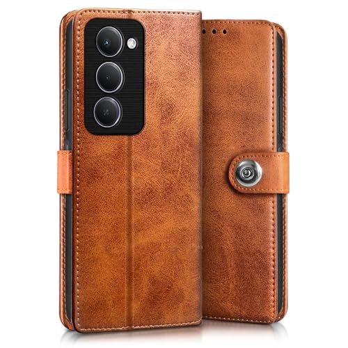 Image of WOW IMAGINE Shock Proof Flip Cover Back Case for Mi Redmi 15 5G (Magnetic Button Flip Case | Wallet Pockets & Stand | Leather Finish | Alder Brown)