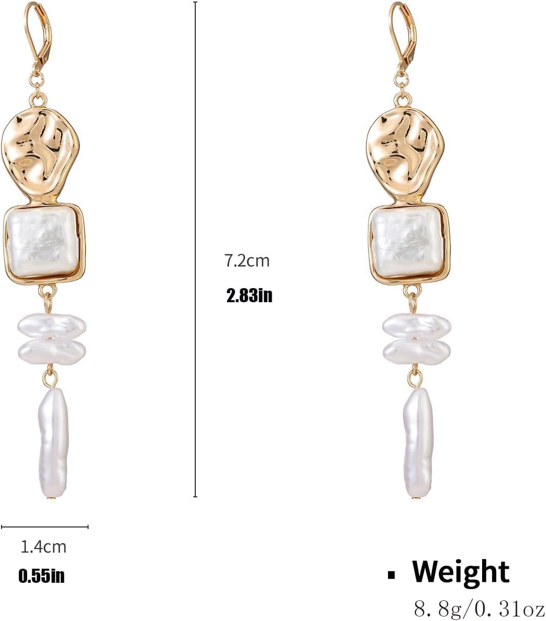 Statement Pearl Dangle Earrings,Gold and Large Pearl,Luxury Chandelier Organic Style Earrings - Image 3