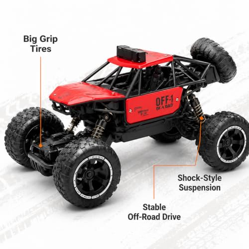 Image of DREAMY DEN Remote Control Car for Kids, 4 Channel RC Off Road Monster Truck with Big Tyres, Power Climbing Rock Crawler Toy Car, Birthday Gift for Boys & Girls 3+ Years, Colour as Per Stock