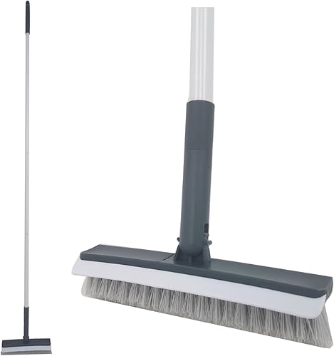 Escoba de cerdas rígidas, cepillo de escoba para azulejos de bañera, escoba de empuje para limpieza de ducha, patio, cocina, garaje, cepillo de