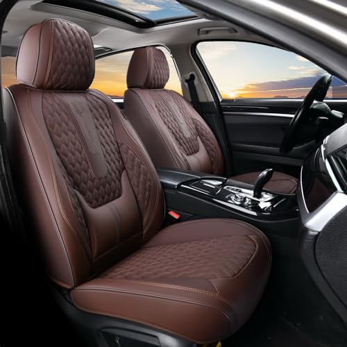 Image of Coverado Front Seat Covers, Car Seat Covers Front Seats, Nappa Leather Seat Covers for Cars, Waterproof Seat Covers with Lumbar Support Universal Fit for Most Cars SUV Trucks (Front, Coffee)